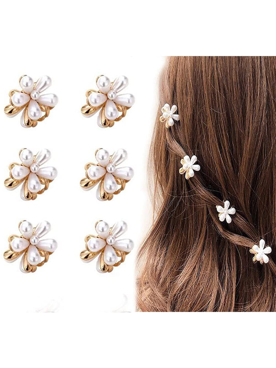 DOCTOR HEALTH SUPER SOFT Women Set of 6 Mini Pearls and Alloy Material Hair Claw Clip