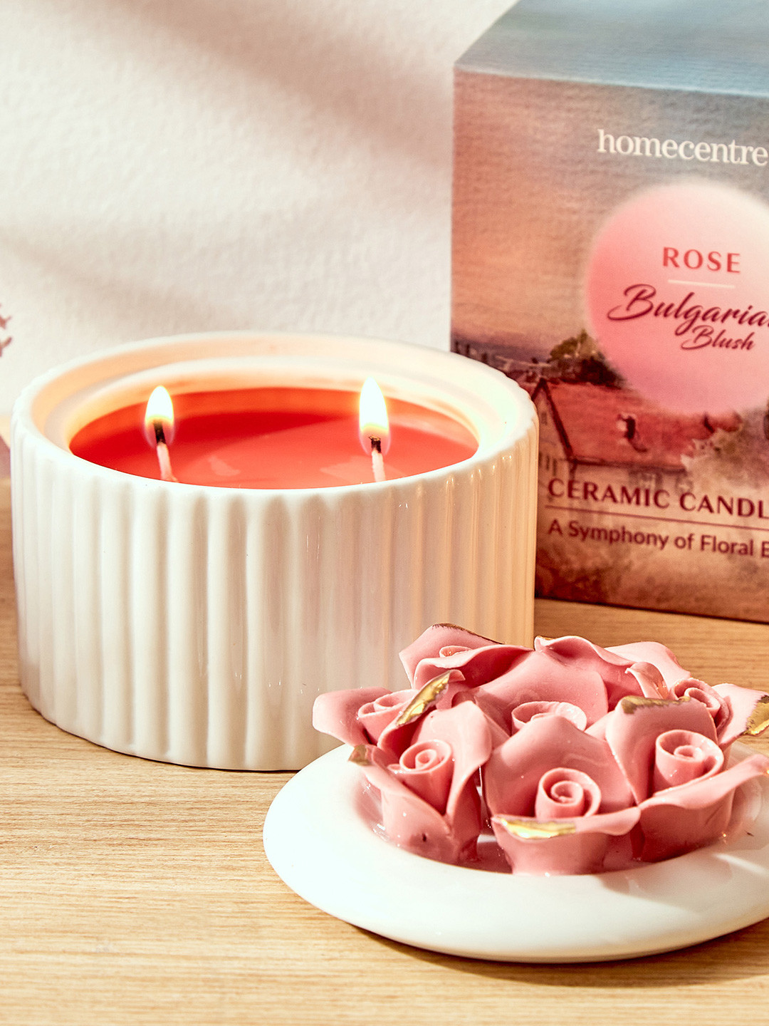 Home Centre Redolence White Textured Bulgarian Blush Rose Scented Jar Candle