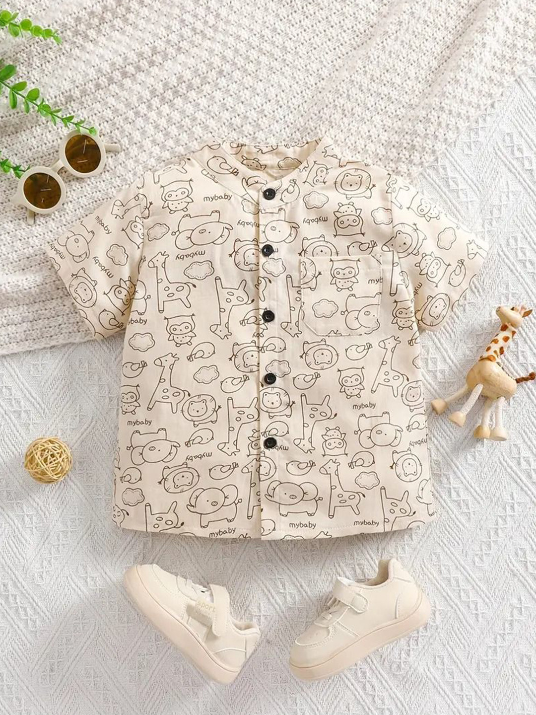 YK New Boys Cool And Comfy Graphic Printed Spread Collar Regular Fit Cotton Shirt