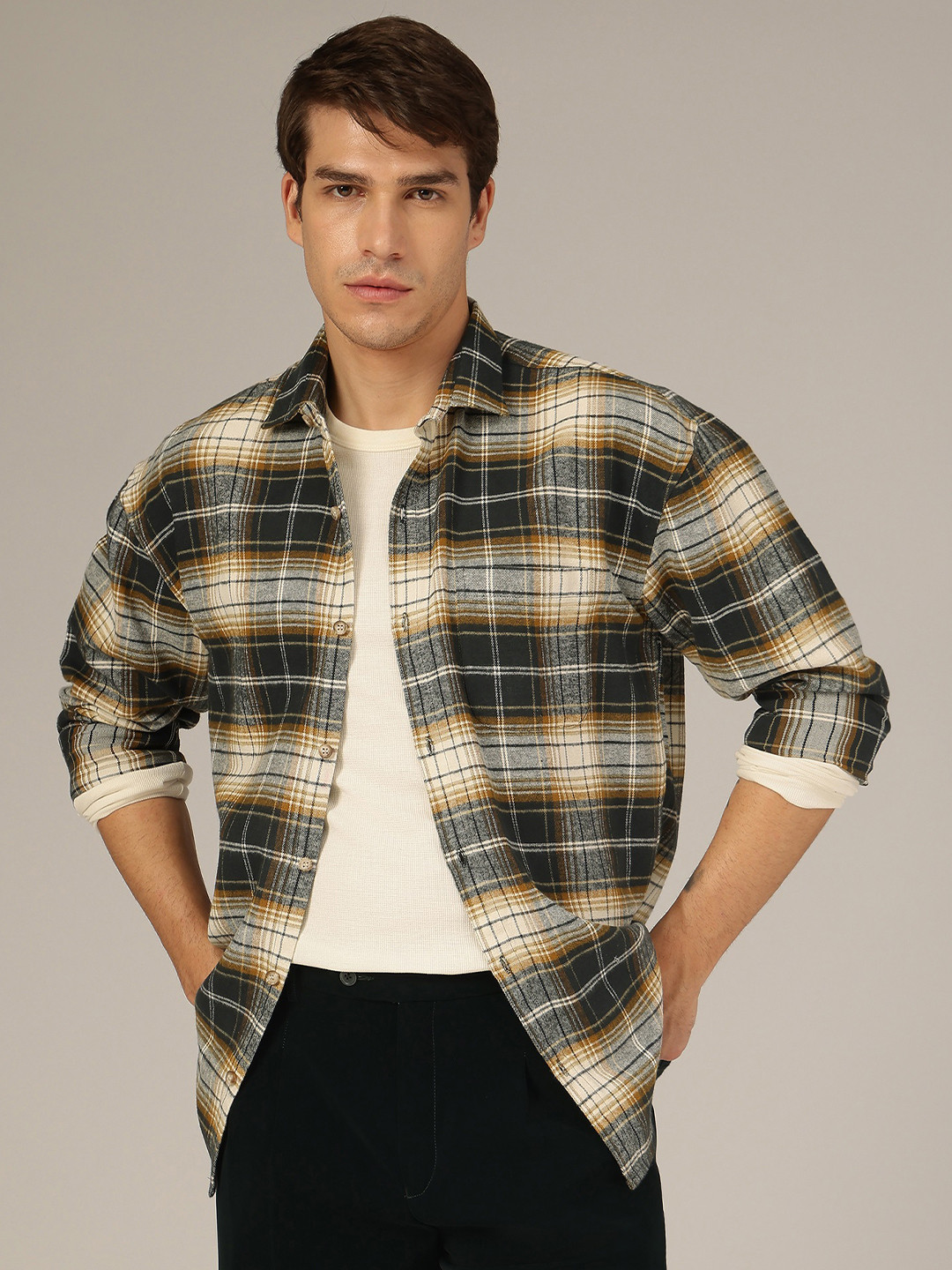 DENNISON Men Checkered Drop-Shoulder Oversized Casual Shirt