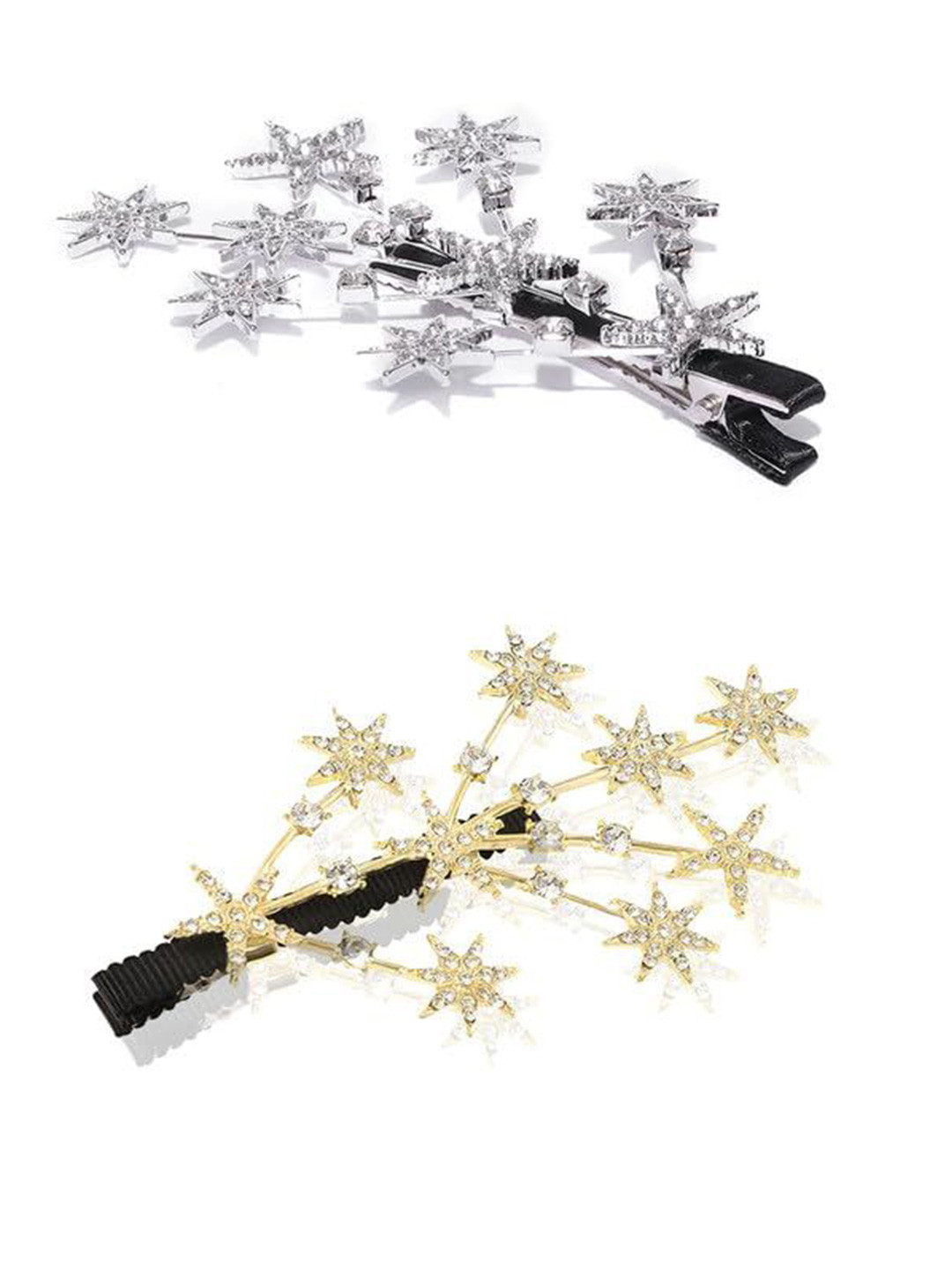 GOWRI TEX Women Set of 2 Star Stone Branches Shape Alligator Hair Clip
