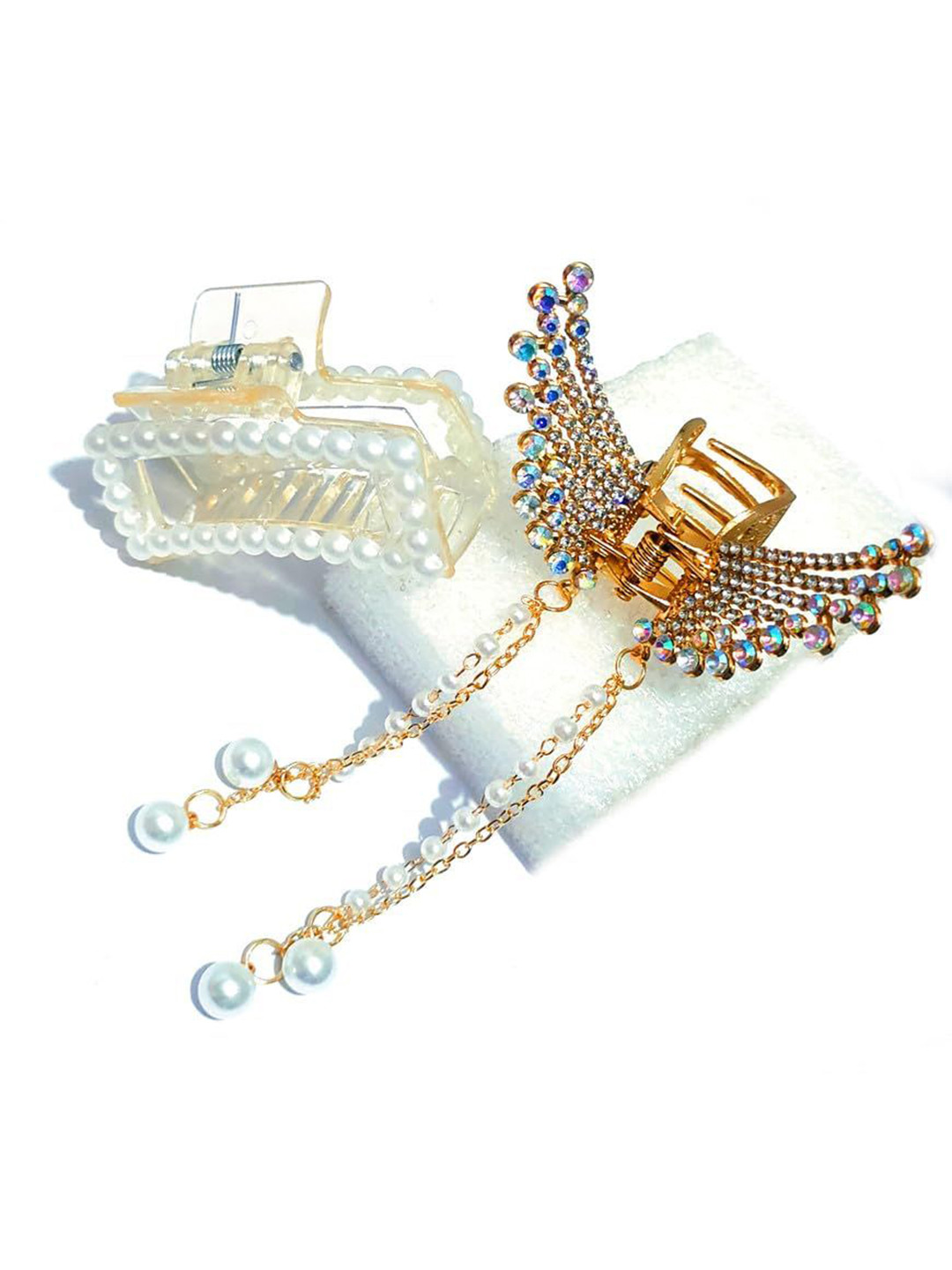 LEKZOW Women Set of 2 Big butterfly hair clutcher with rectangular shape Pearls claw Clip