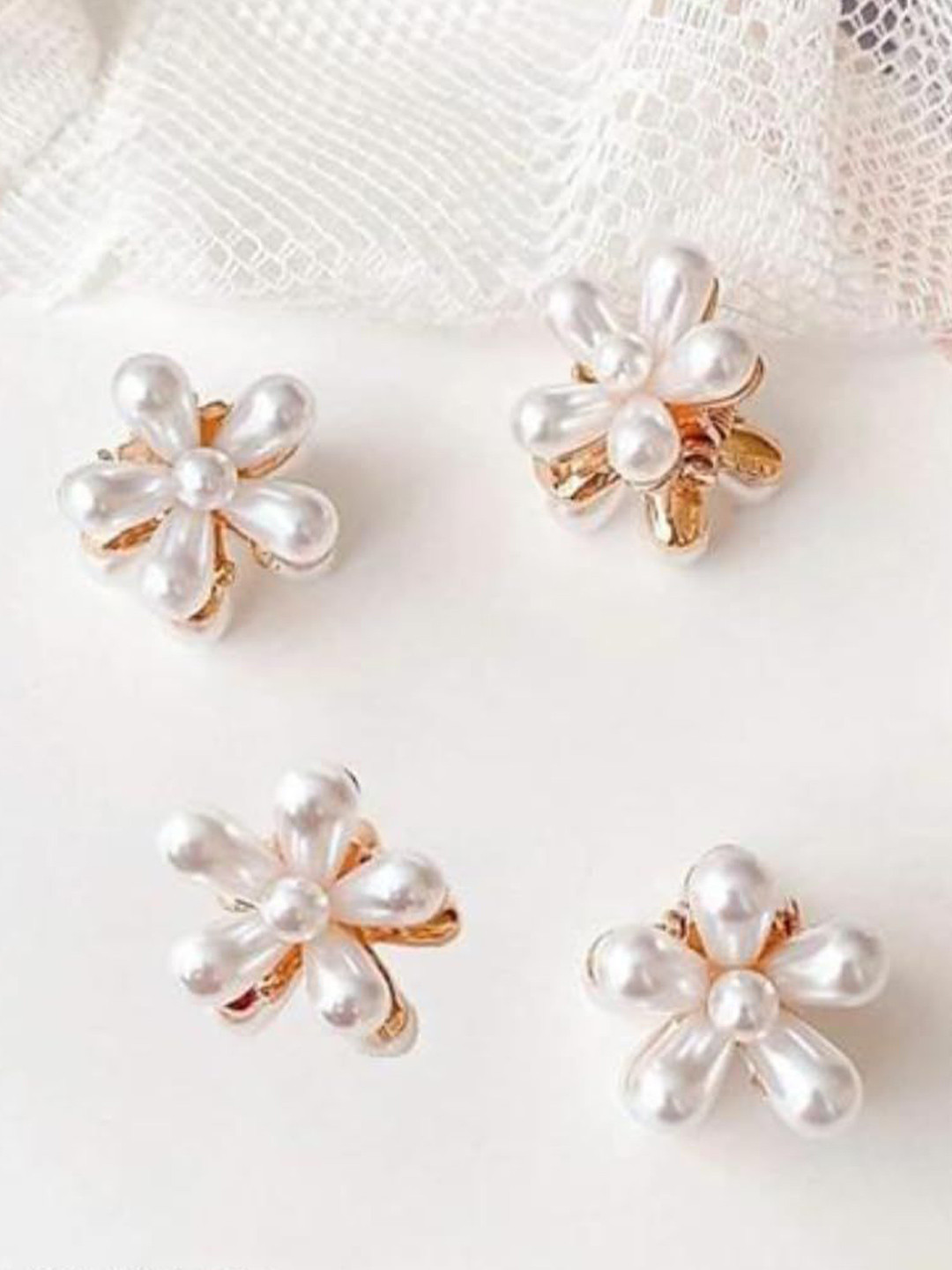 Lyphy Women Set of 6 Floral Design Gold Toned Pearl Studded Mini Hair Claw Clip