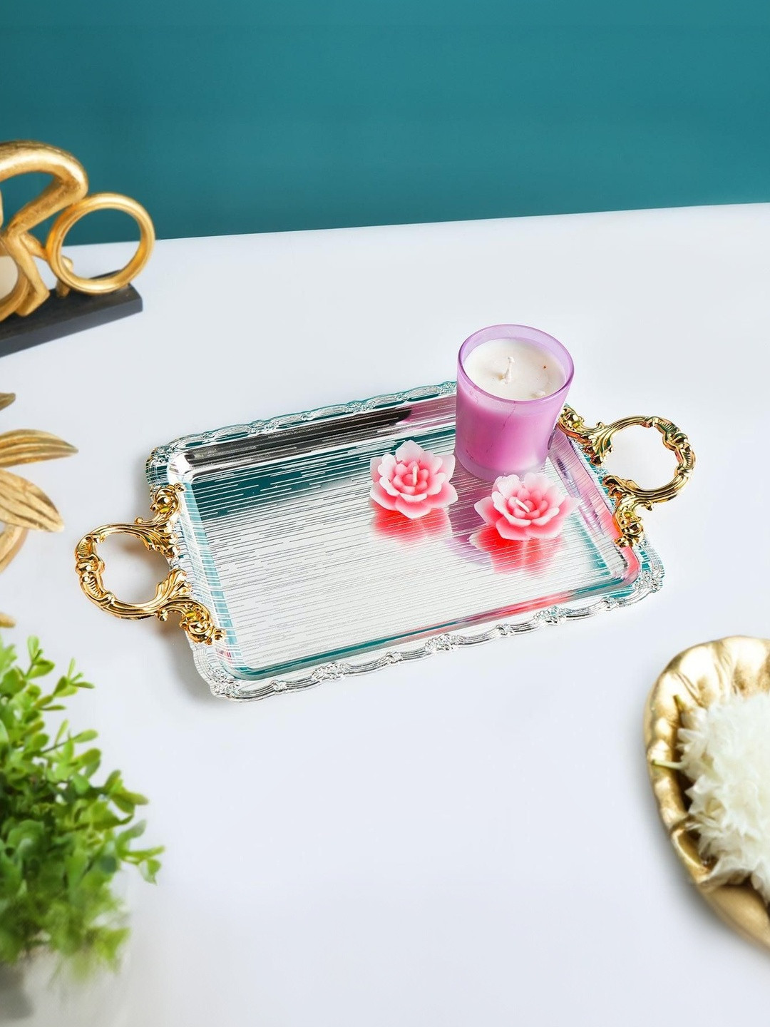 MARKET99 Ornate Rim Iron Decorative Tray, 36.5 x 19.5 cm