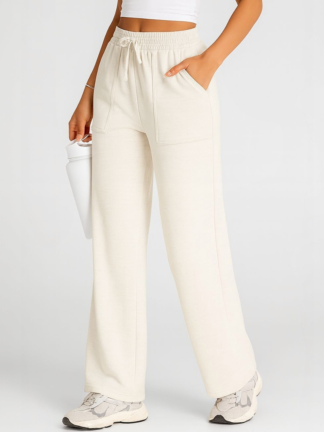 SZN Women Slouchy Loose Fit Mid-Rise Cotton Trousers