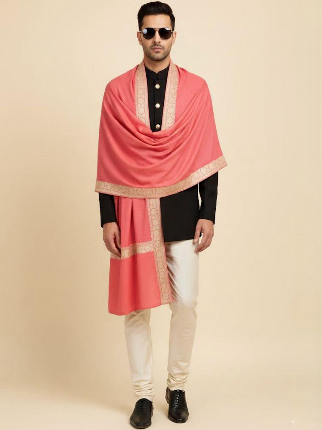 MUFFLY Thread Work Floral Embroidered Border Shawl