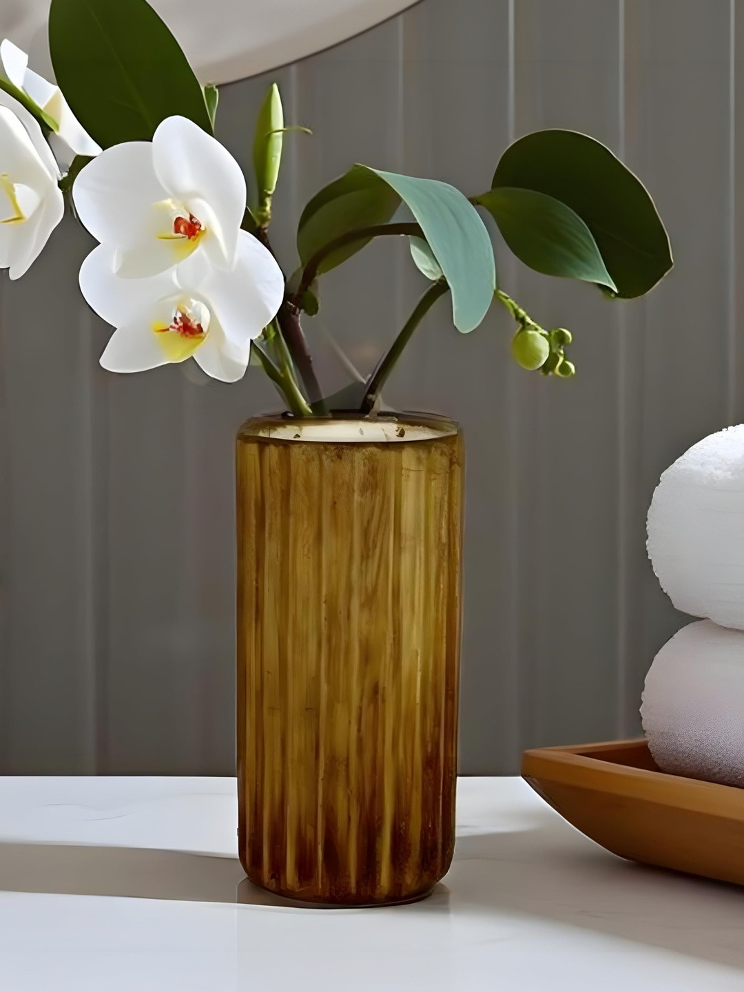 LASAKI Ayla Brown Textured Ceramic Flower Vase