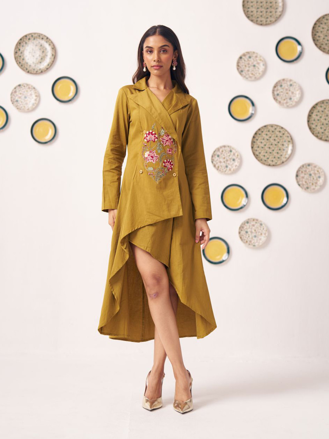 Western Era Floral Embroidered Satin Long Dress