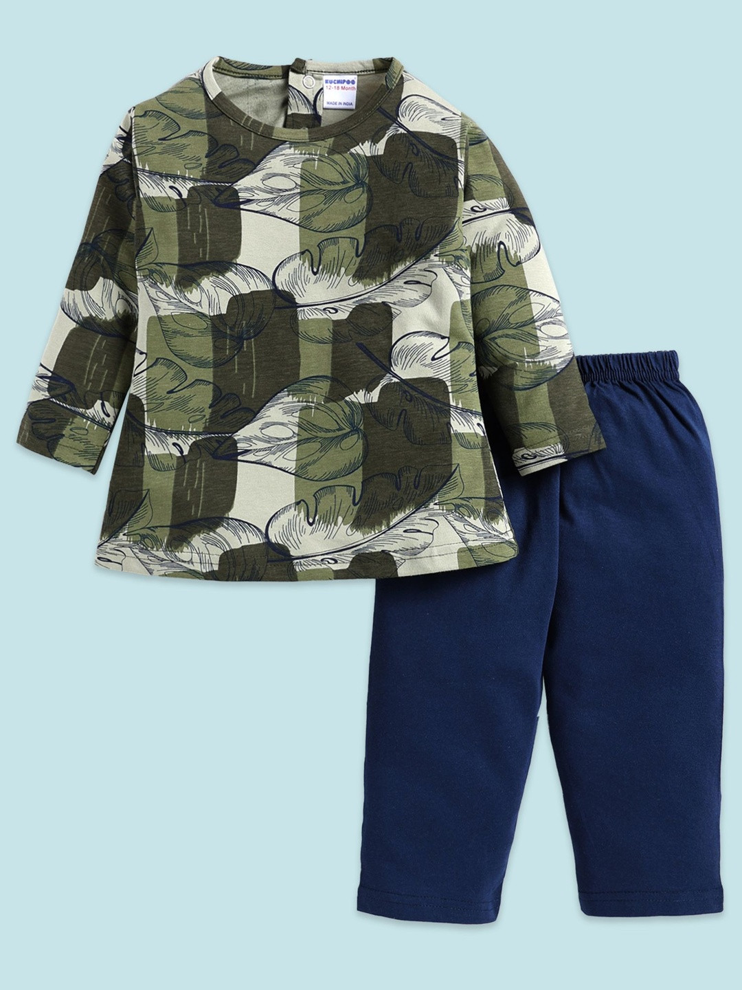 KUCHIPOO Infants Girls Pack Of 2 Printed Round Neck Long Sleeves Pure Cotton Top & Pajama