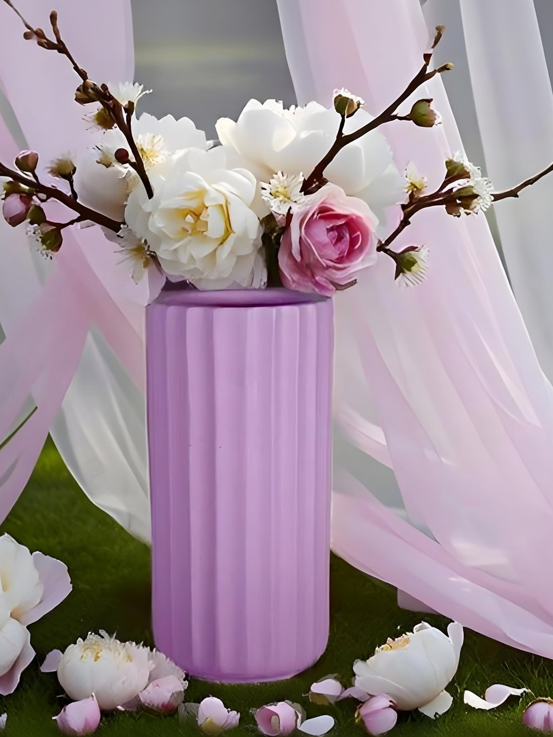 LASAKI Ayla Purple Textured Ceramic Flower Vase