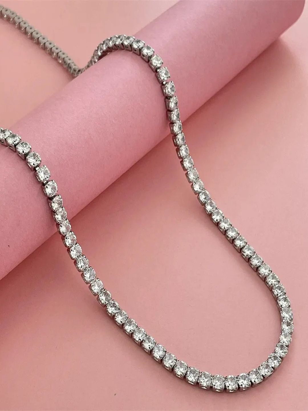 FIMBUL Silver-Plated Iced Out Round Cubic Zirconia-Studded Necklace