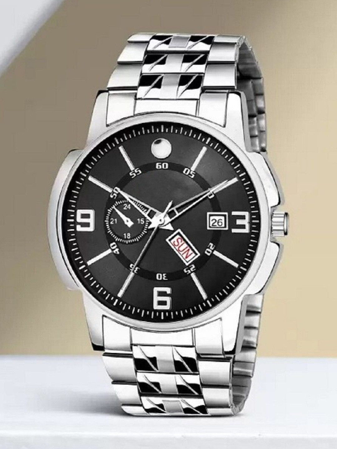 SZN Men Dial & Stainless Steel Straps Analogue Watch Double window BlackSZN33776945