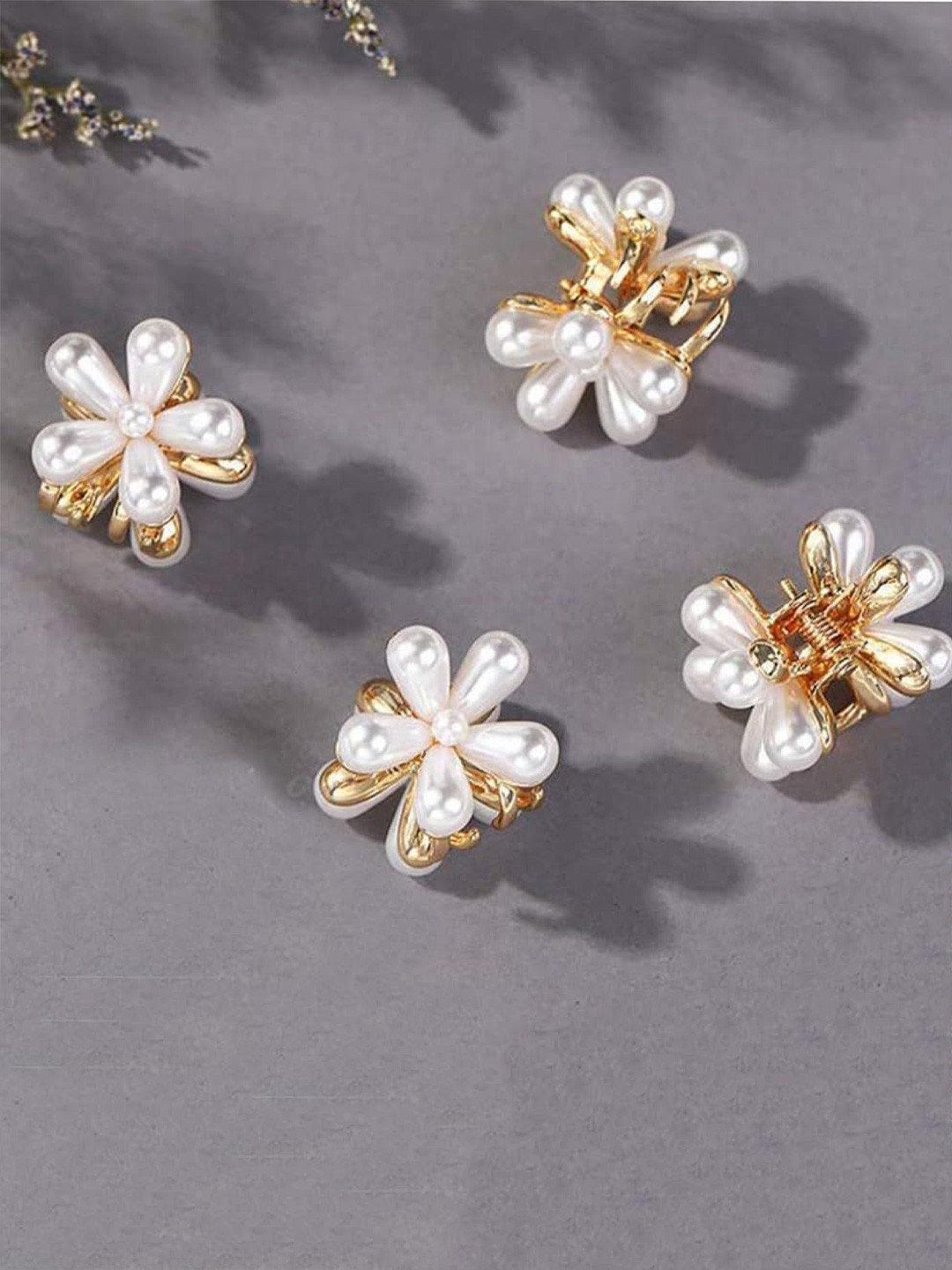 GOWRI TEX Women Set of 4 Pearls with back side gold combination Hair Clip