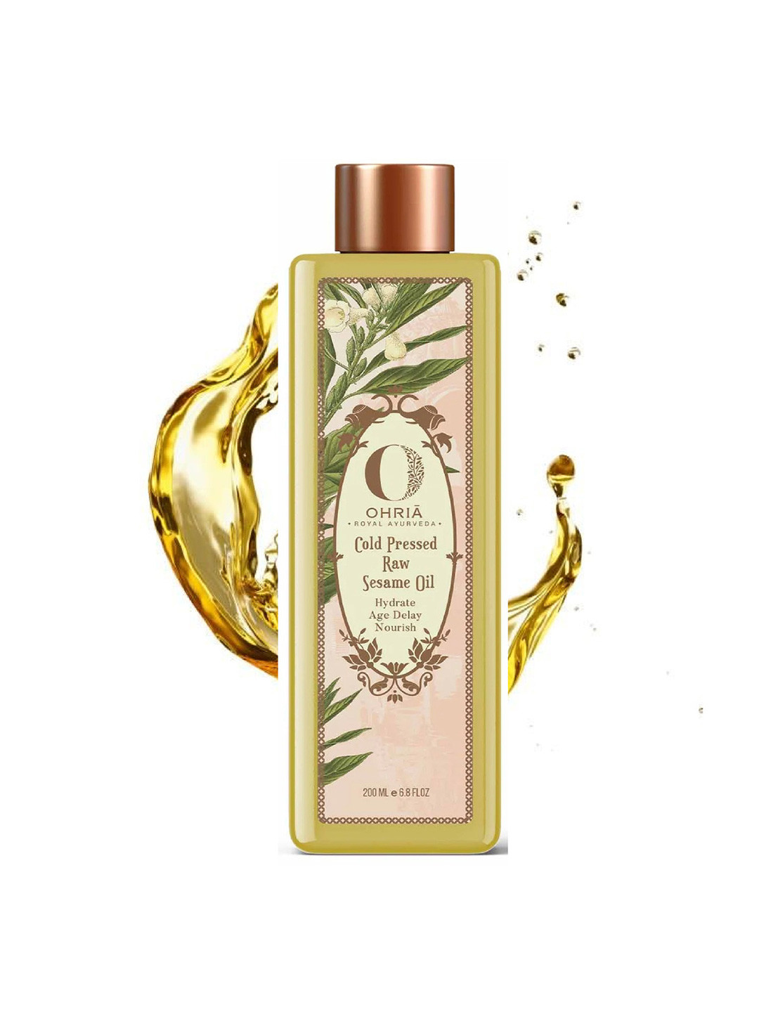 Ohria Ayurveda Cold Pressed Raw Sesame Oil -Hydrates Nourishes & Ages Delay 200ml