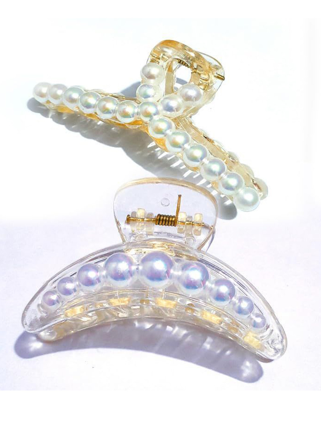 Nayakk Women Set of 2 Embellished T-shape & Half Moon Pearls Claw Clip