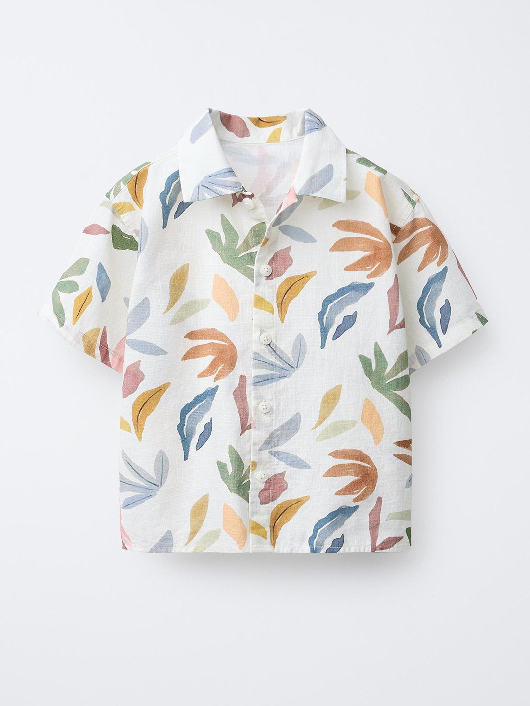 BAESD Boys Floral Printed Spread Collar Cotton Shirt