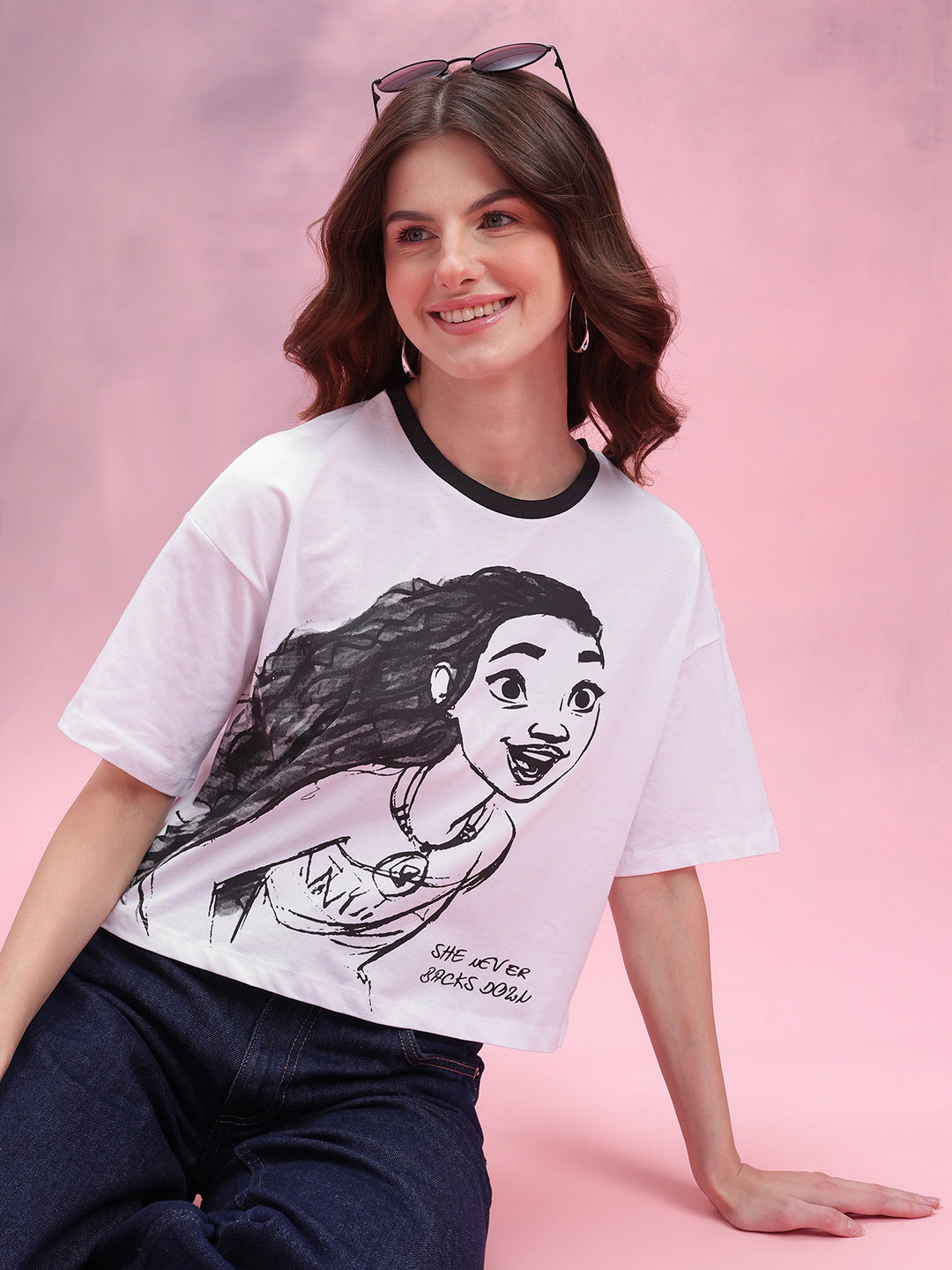Disney by DressBerry Printed Drop-Shoulder Sleeves Pure Cotton T-shirt