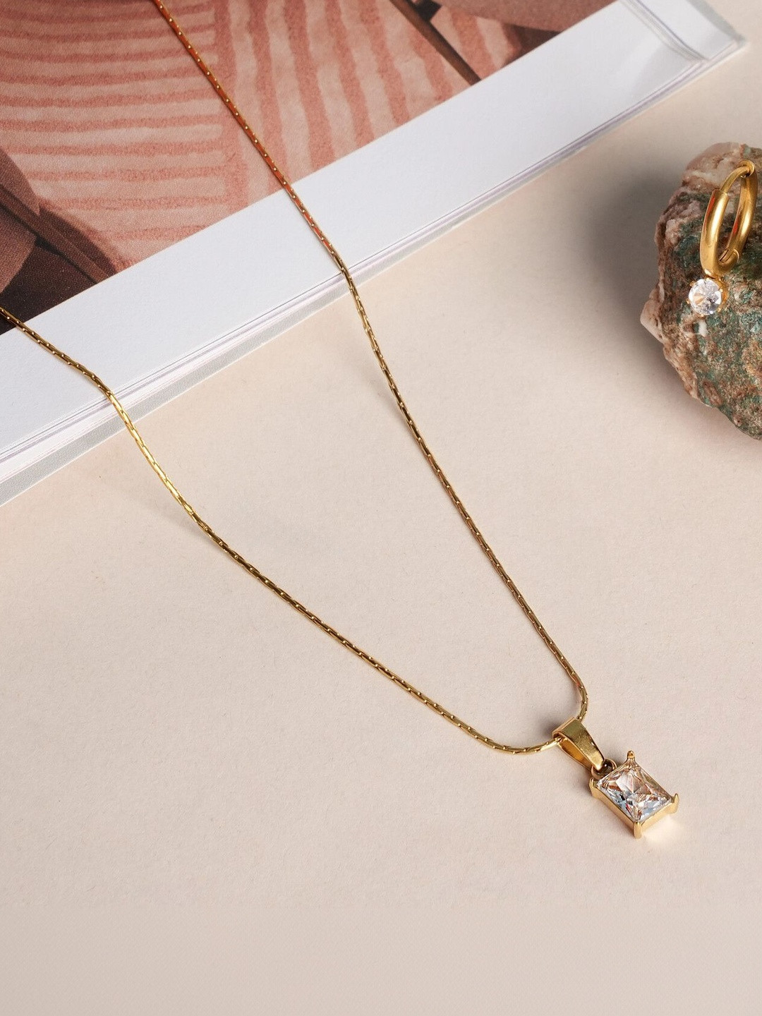 PALMONAS Stainless Steel Athena Solitaire Delicate Moonstone Necklace With Earrings