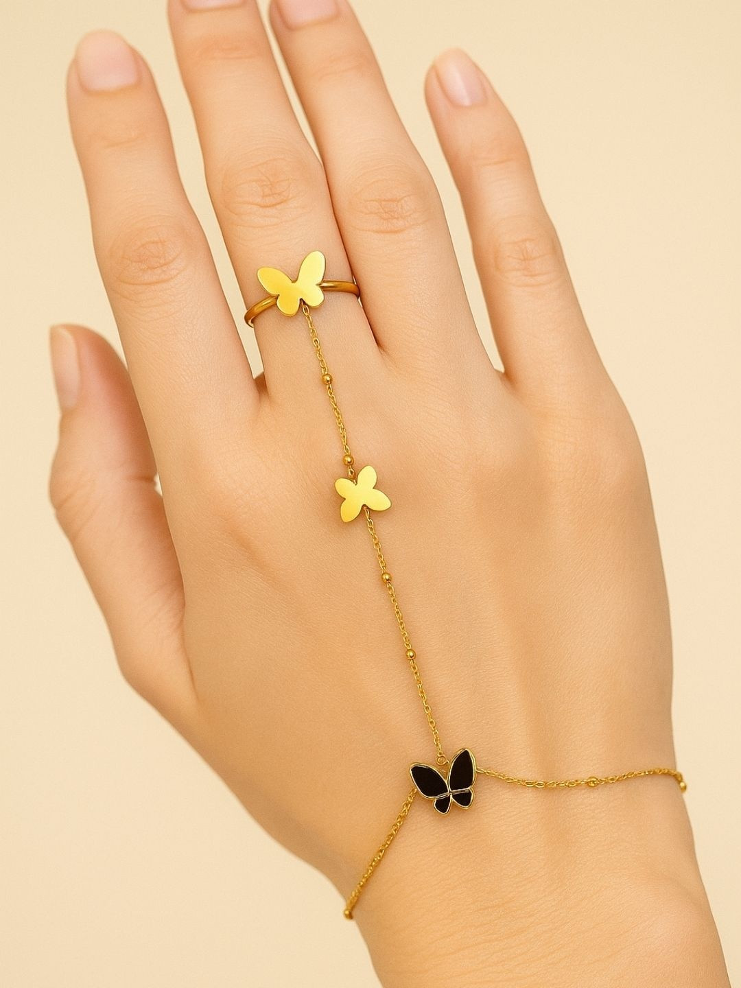 The Jewellery Tale Stainless Steel Gold-Plated Ring Bracelet