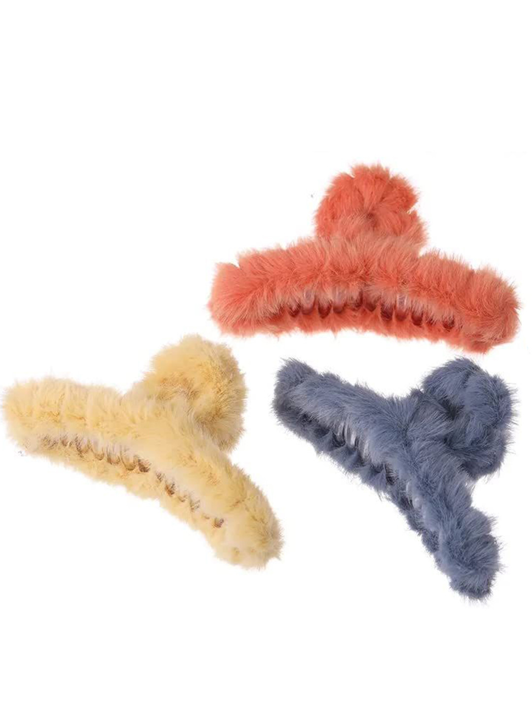MADHAVWATCH Women Set of 3 Faux Fur Textured Hair Claw Clips