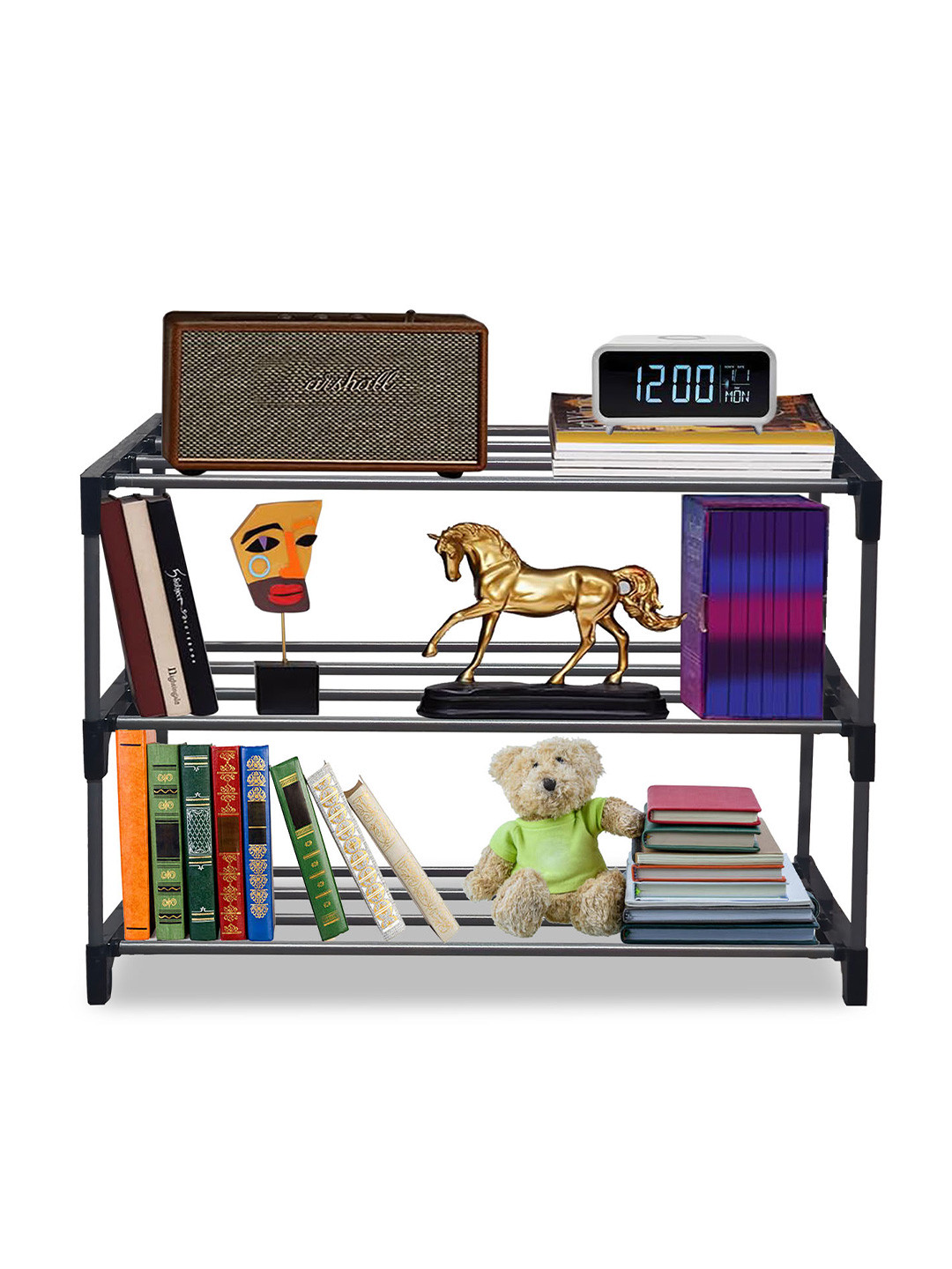 Urban Choice Grey & Black Metal 3 Tier Rectangle Book Shelf Racks