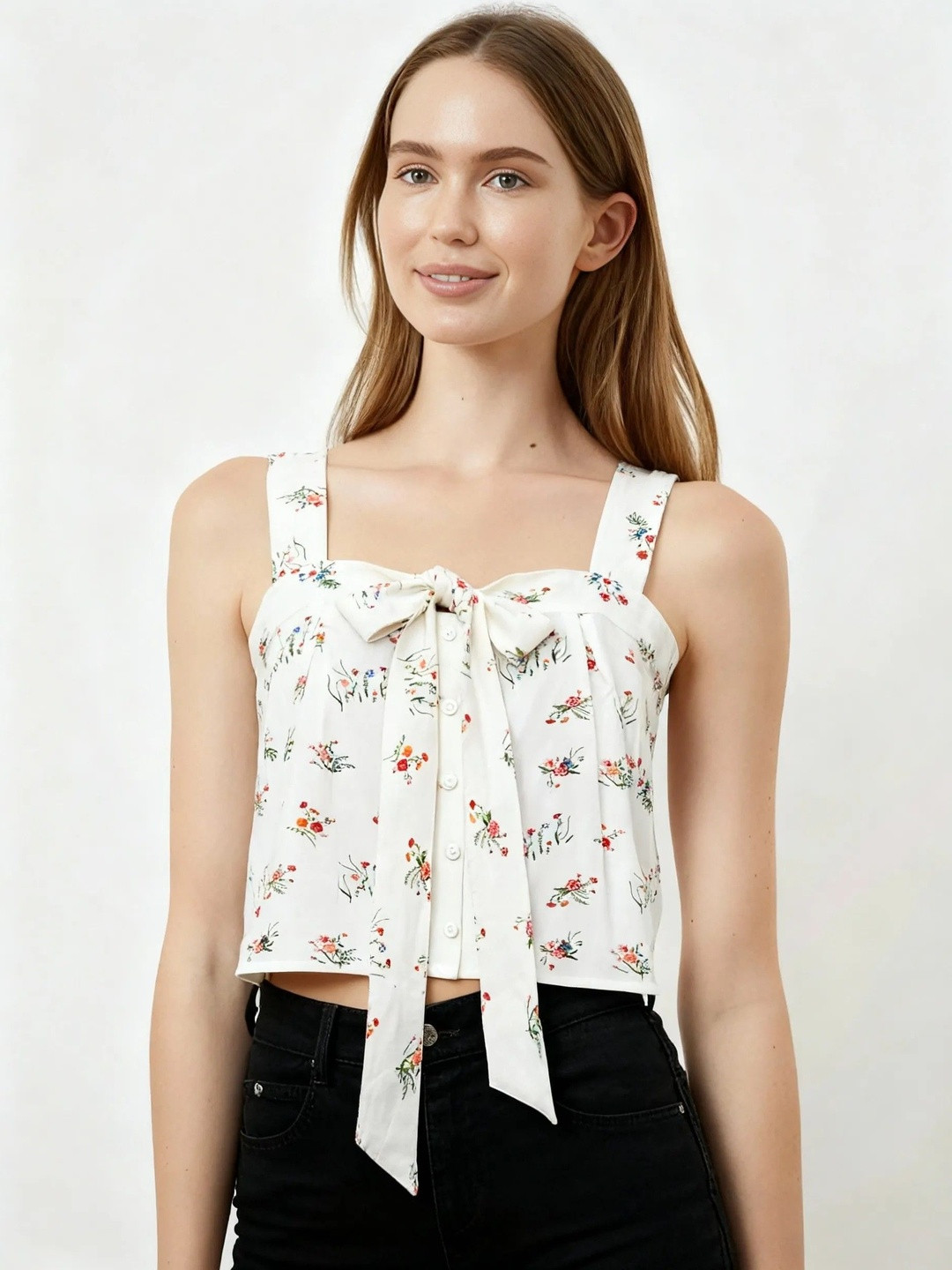 DressBerry Women Pretty Bow Ditsy Printed Crop Top