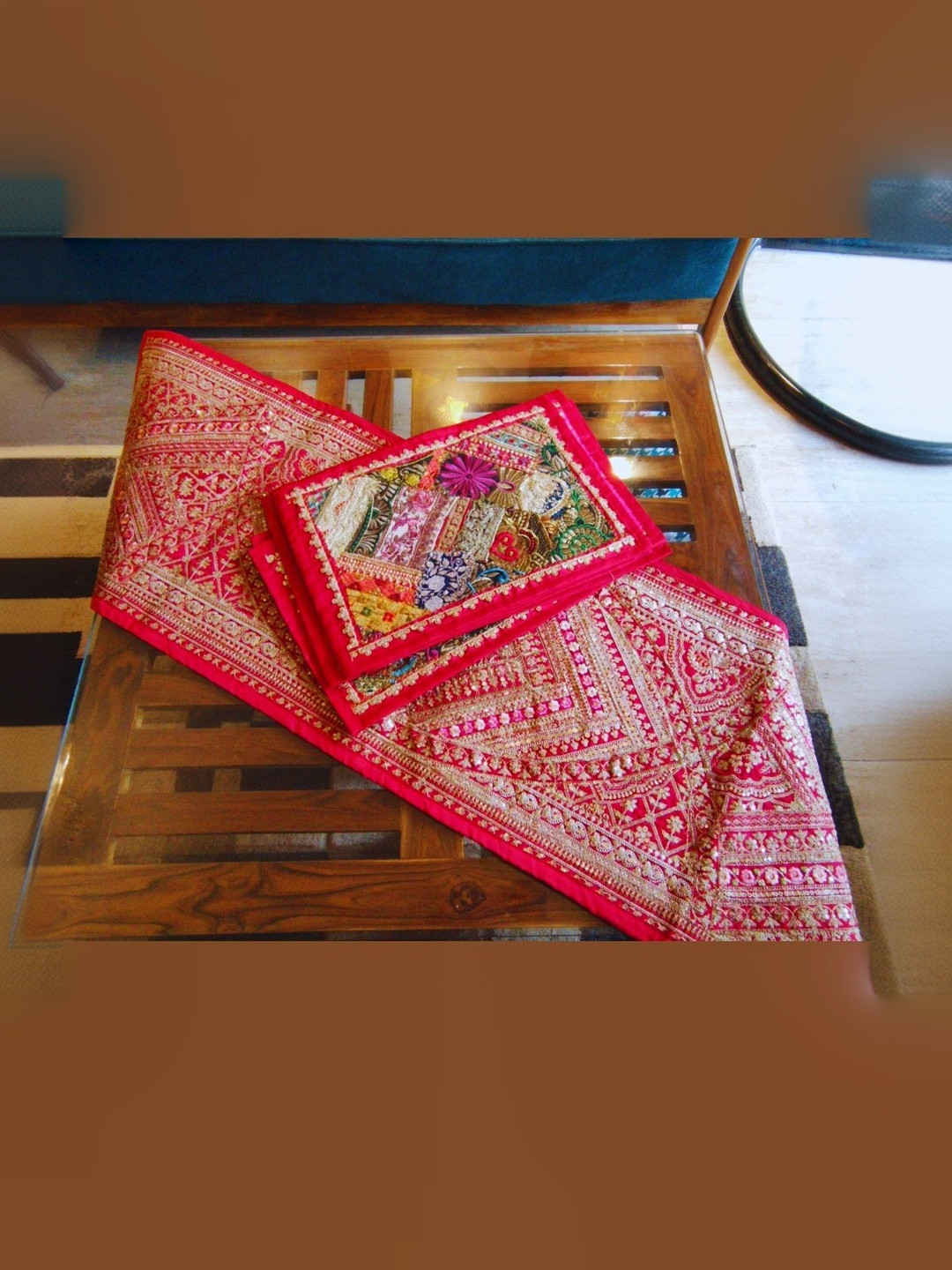 TheYUGO 6 Seater Ethnic Motifs Embroidery Table Cover with Zari details