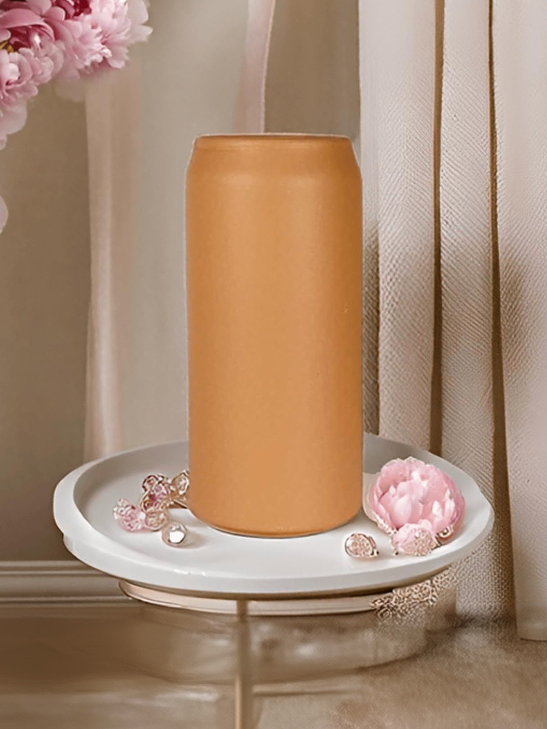LASAKI Can Brown Ceramic Round Shaped Flower Vase