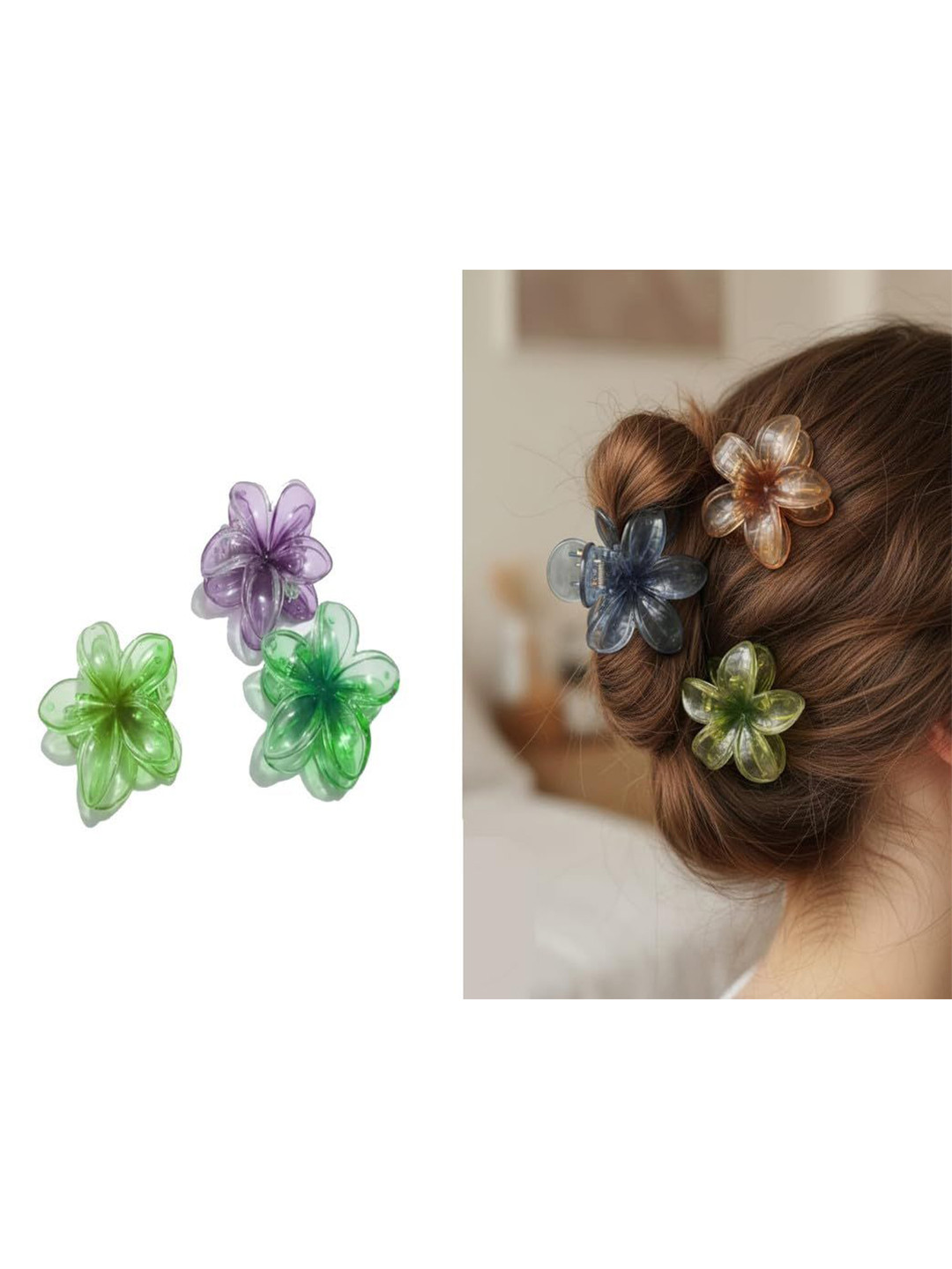 SH FSN Women Set of 3 flower shape hair claw Clip