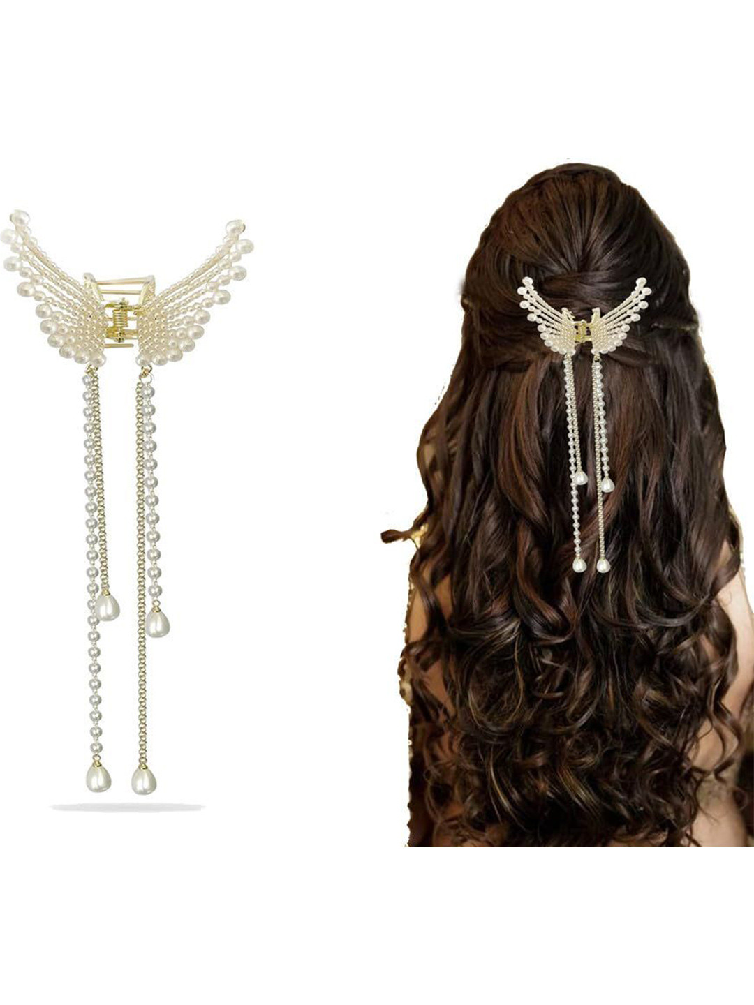 HANDBAG COLLECTION Women Pearls Hair Butterfly Shape Hair Clutchers