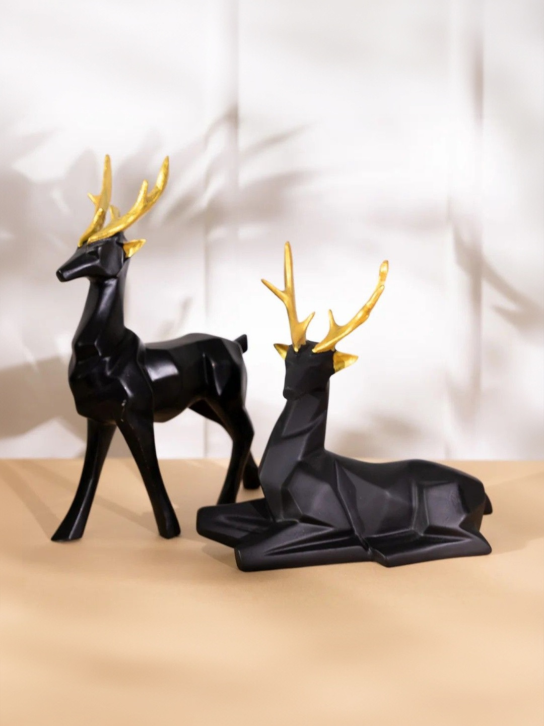 THREADVIBE LIVING Black Pair Of Deer Feng Shui Statue Figurine