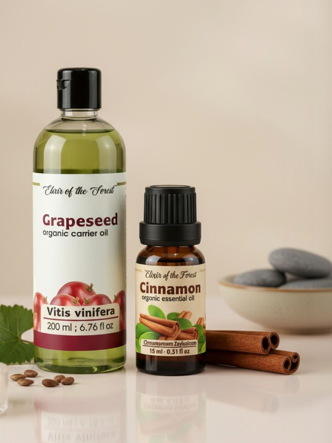 ELIXIR OF THE FOREST Set Of 2 Cinnamon Essential Oil - 15 ml & Grapeseed Oil - 200 ml
