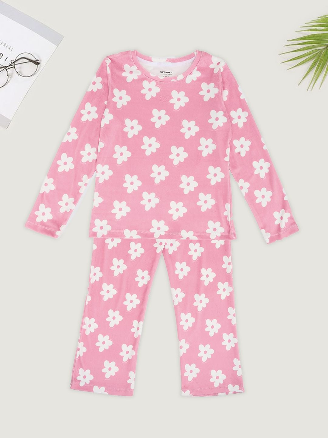 Pantaloons Junior Girls Floral Printed T-shirt & Pyjama Night suit