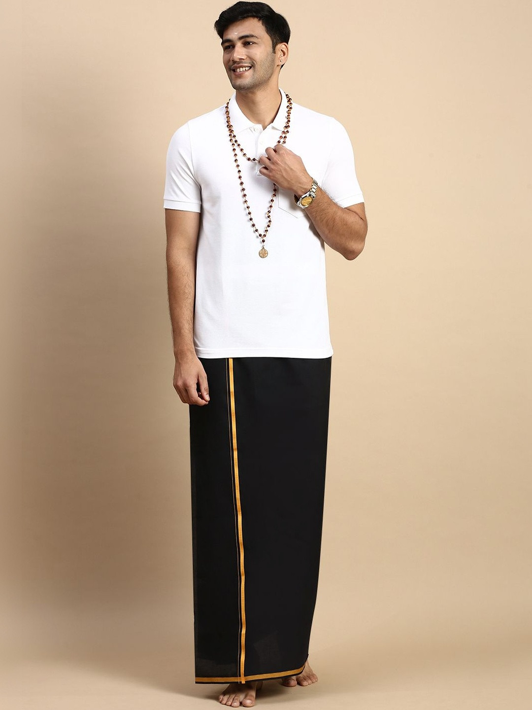 Ramraj Men Pure Cotton Ayyappa Devotional T-Shirt & Dhoti Set