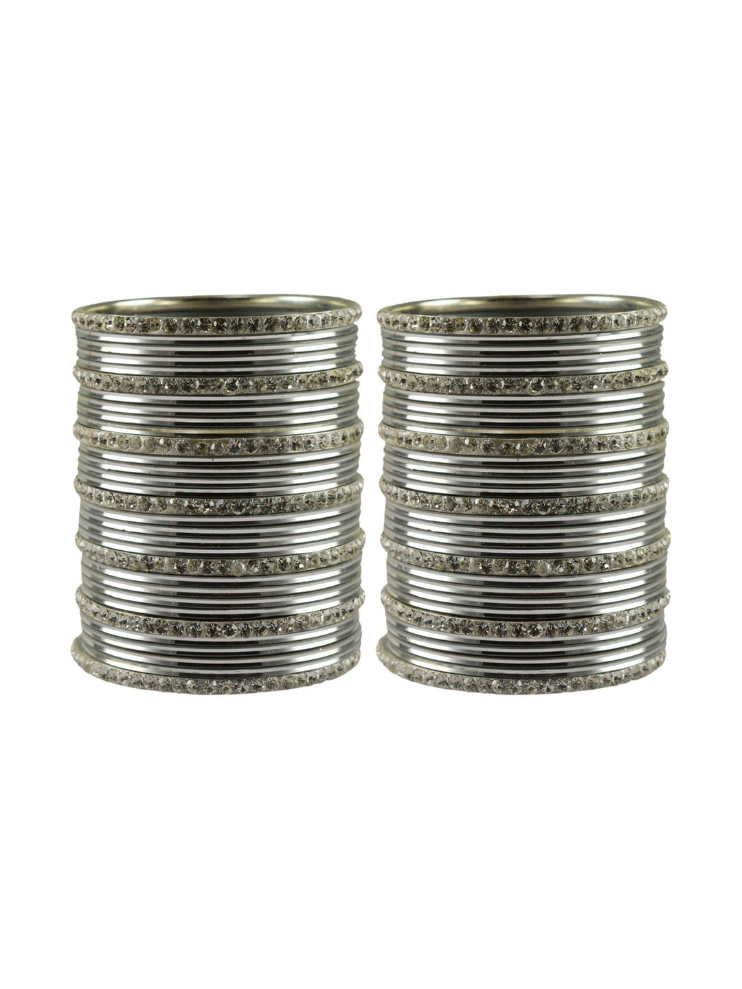 Vidhya Kangan Set Of 62 Silver-Plated Stone-Studded Bangles