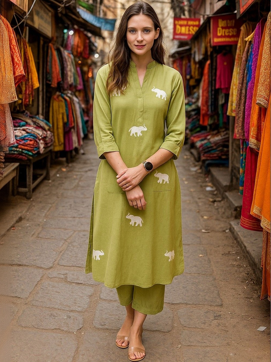 JANOI Women Animal Printed Regular Kurta with Trousers