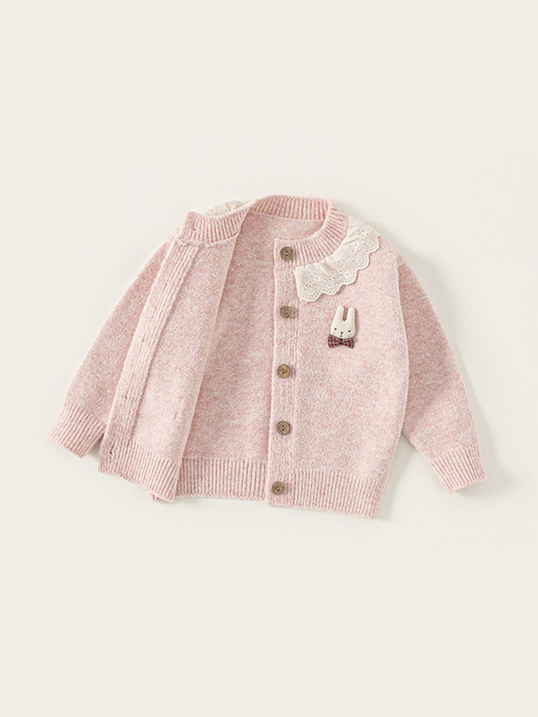 LULU & SKY Girls Self Design Lace Inserts Peter Pan Collar Long Sleeves Sweaters