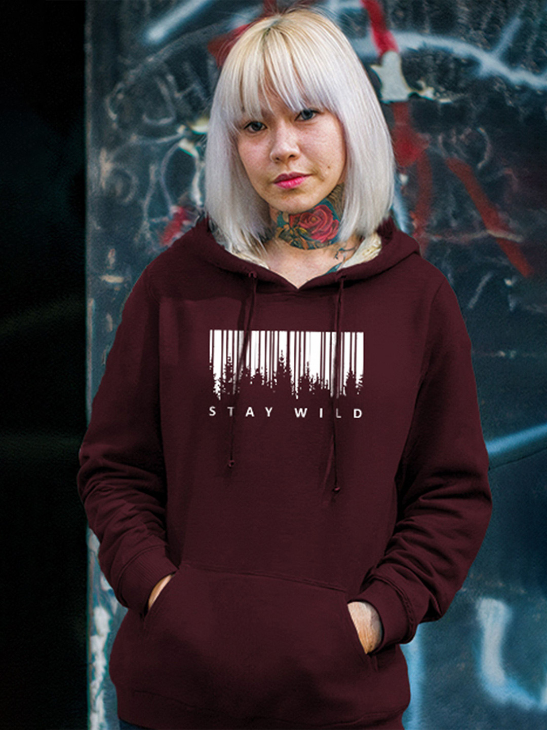 TOGS & TERRE Women Printed Hooded Cotton Oversized Sweatshirt