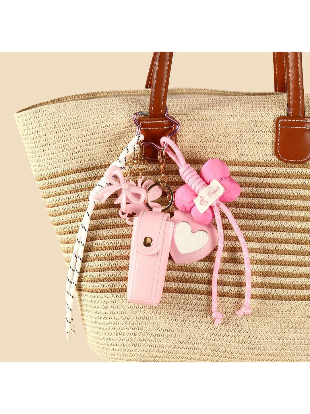 SALTY Pink Gingham Bow Lipstick Case Bag Charm
