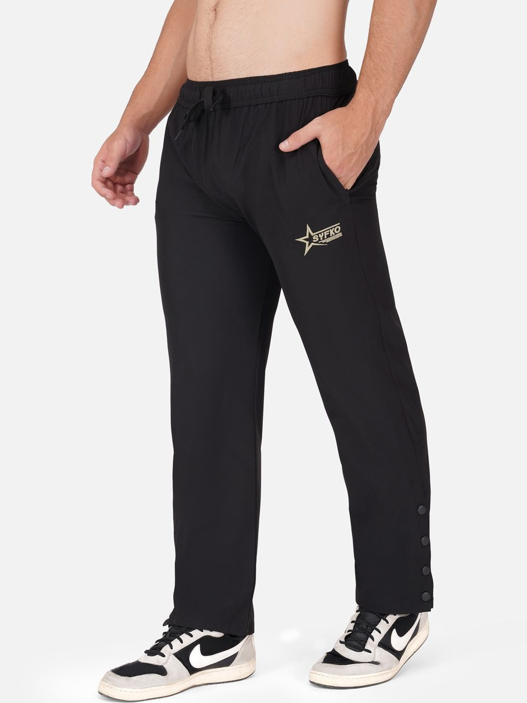 SYFKO Men Brand-Logo Embroidered Mid-Rise Track Pants