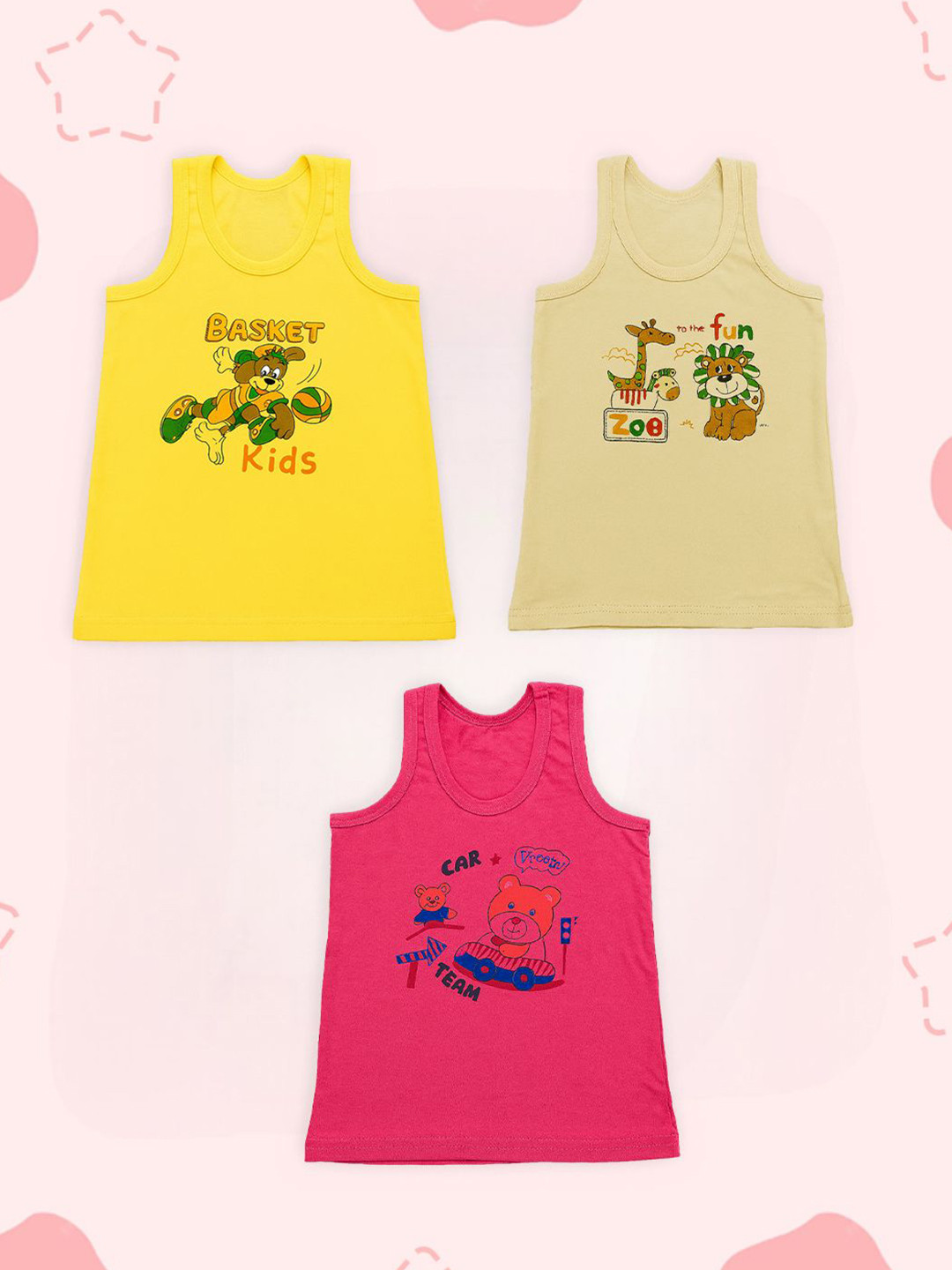 Kidbea Kids Pack Of 3 Printed Organic Cotton Comfortable Undershirt Vest