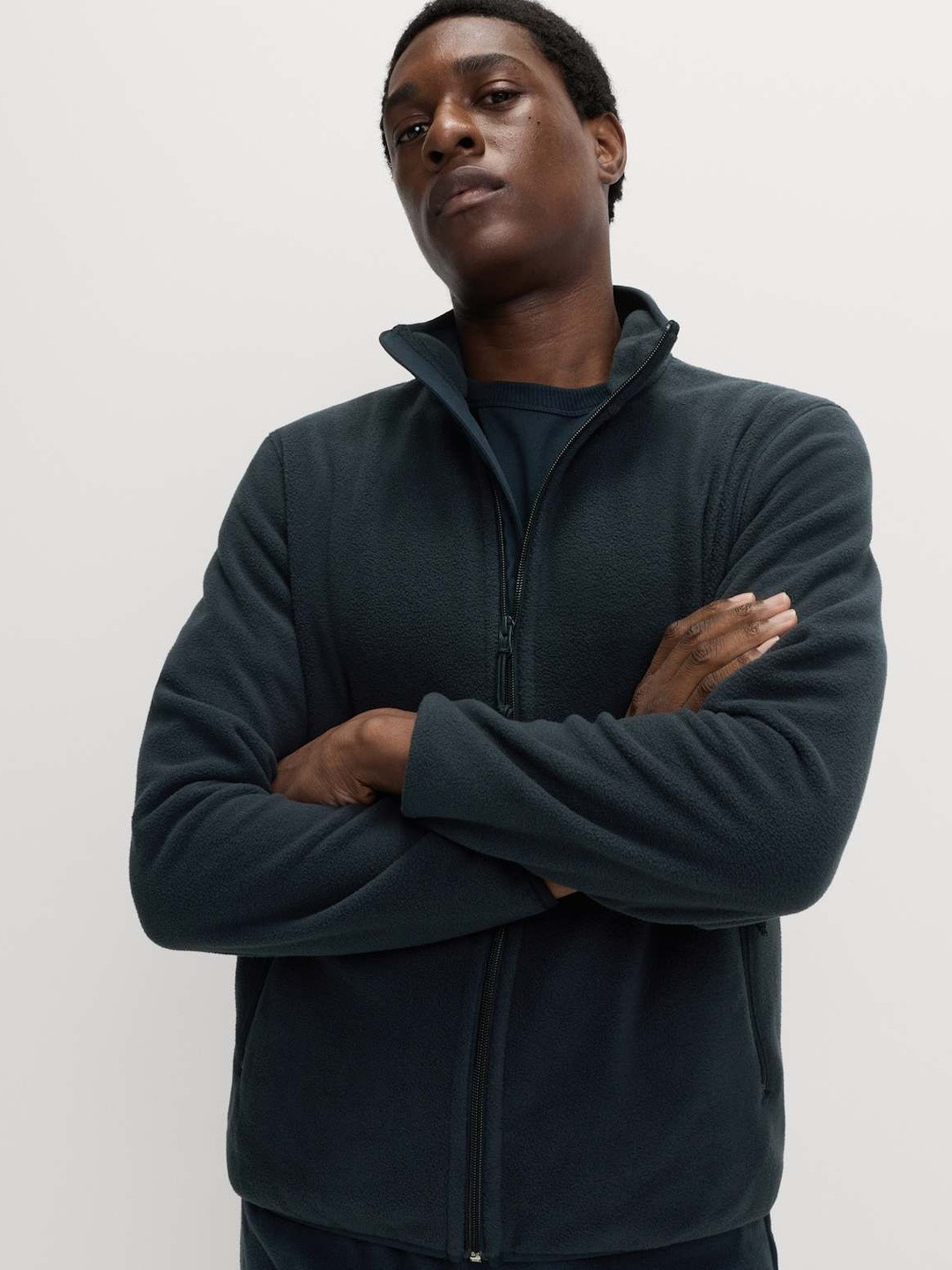 Marks & Spencer Men Solid Funnel Neck Zip Up Micro Fleece Jacket