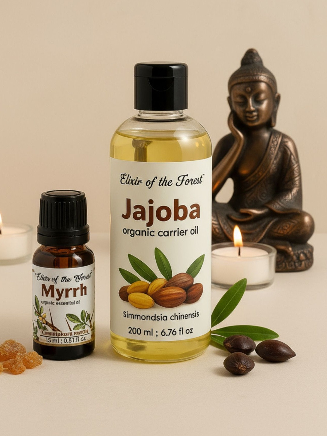ELIXIR OF THE FOREST Set Of 2 Myrrh Essential Oil - 15 ml & Jojoba Oil - 200 ml