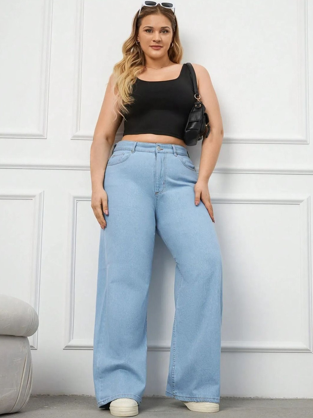 Kotty Women Plus Size Wide Leg High-Rise Stretchable Jeans