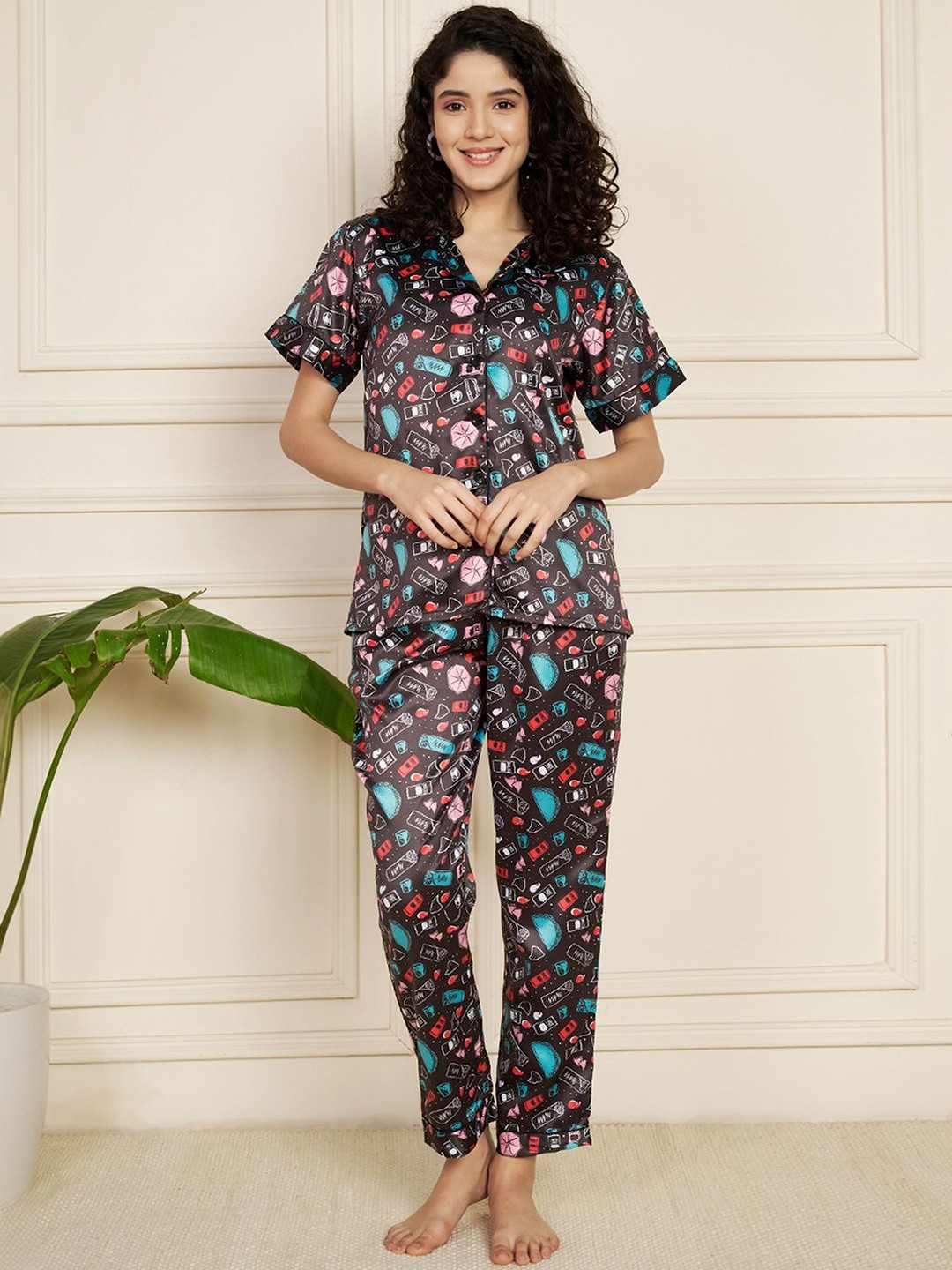 CORSICA All Over Printed Satin Night Suit