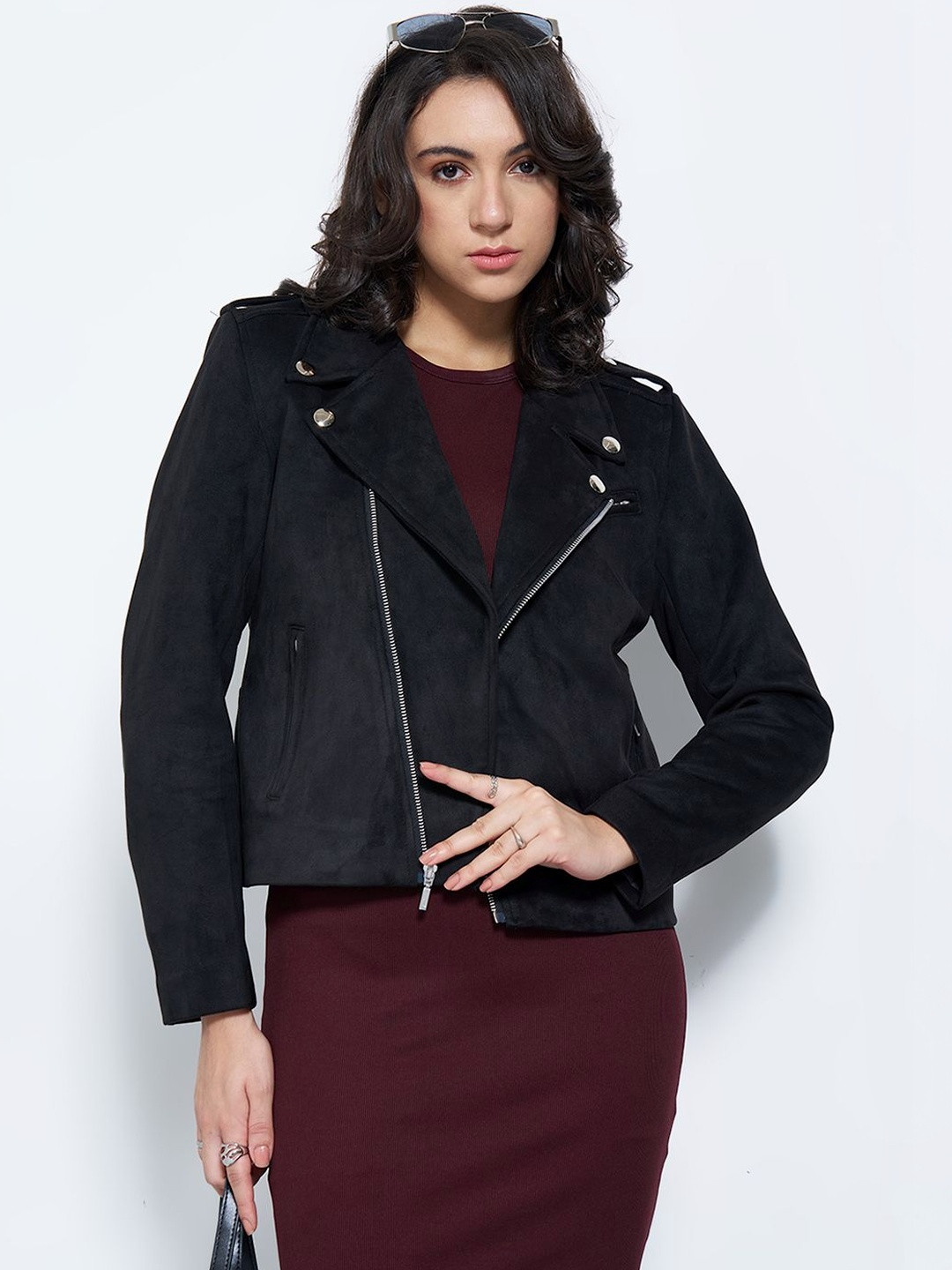 Honey by Pantaloons Women Lapel Collar Solid Biker Jacket