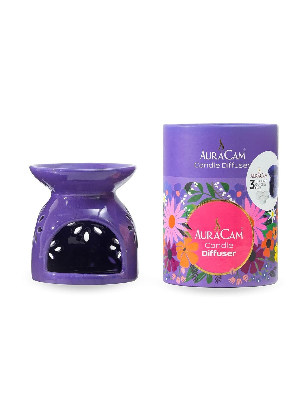 AuraCam Purple Ceramic Aroma Oil Diffusers With Candle Diffuser for Home, Office & Toilets