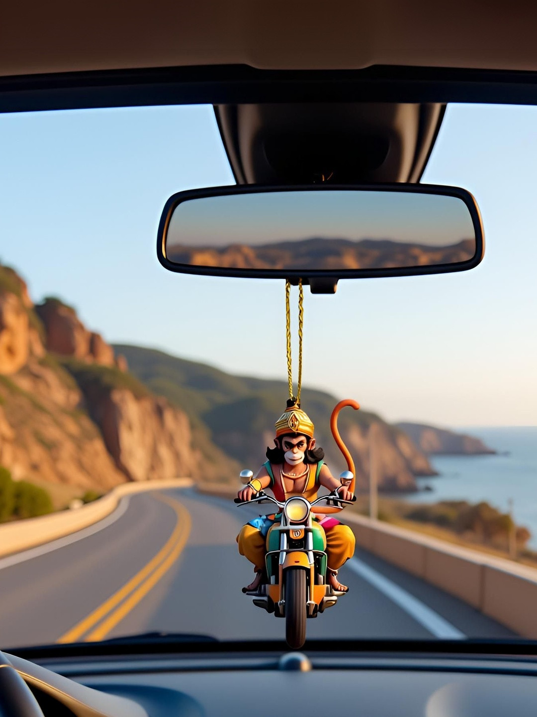 Gopalvilla Yellow Glossy Car Lightweight Medium Hanumanji Showpiece - 7 cm