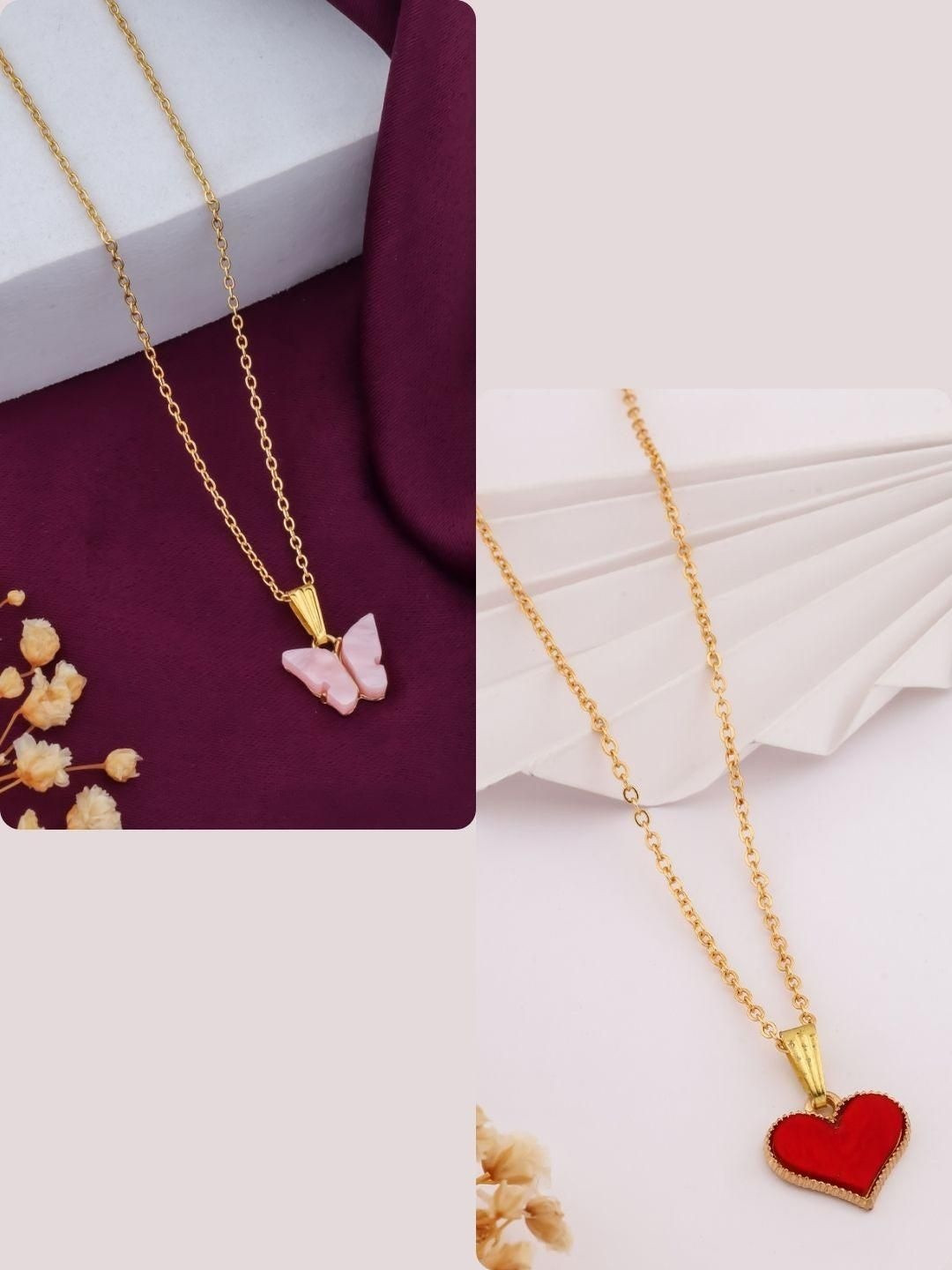 SZN Women Pack of 2 Brass Gold-Plated Necklace Chain
