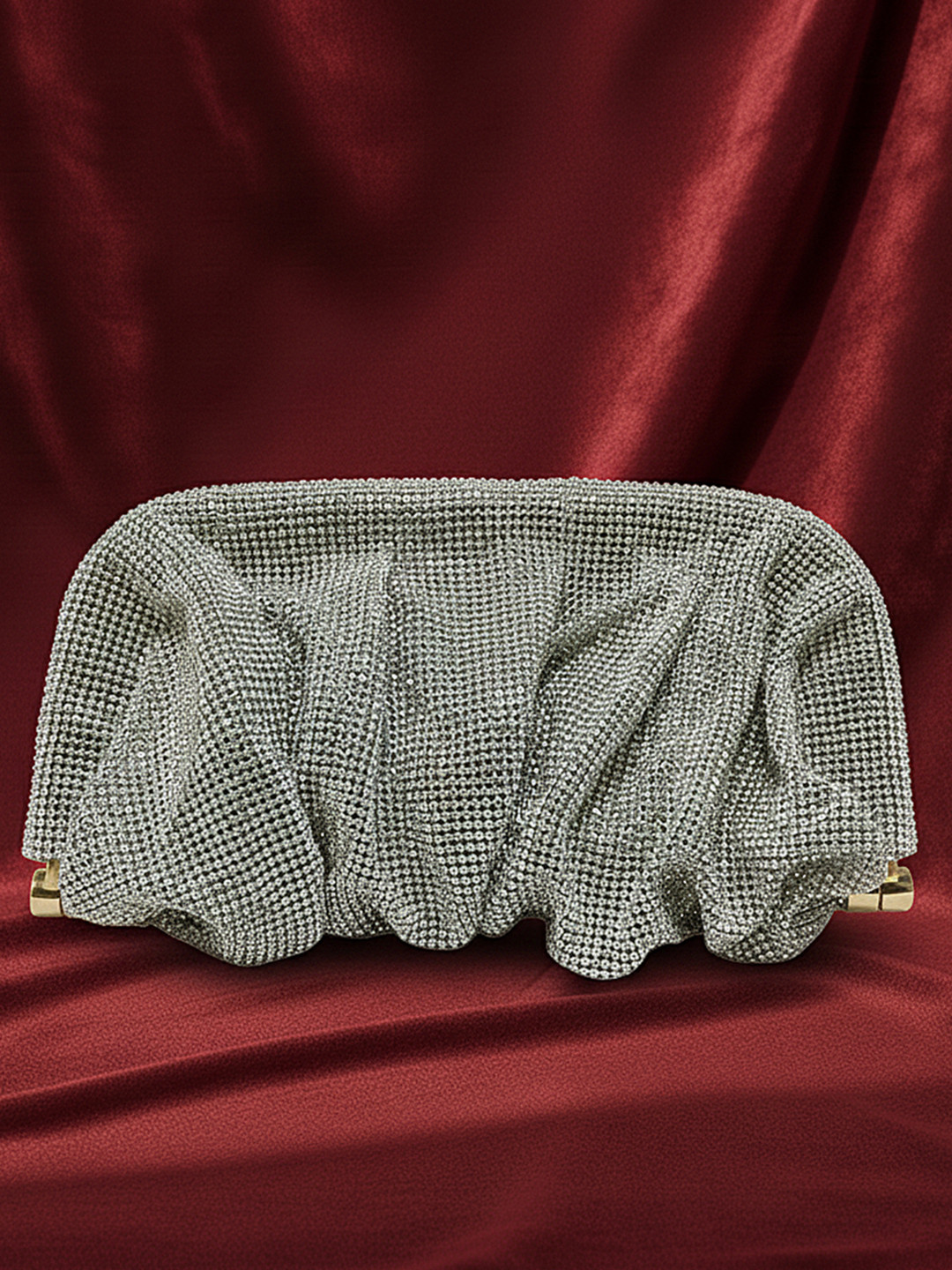 bebe Embellished Diamond-studded Rhinestone Pleated Crossbody Shoulder Bag